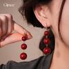 French retro Hong Kong style red geometric resin earrings stud earrings personality temperament earrings women