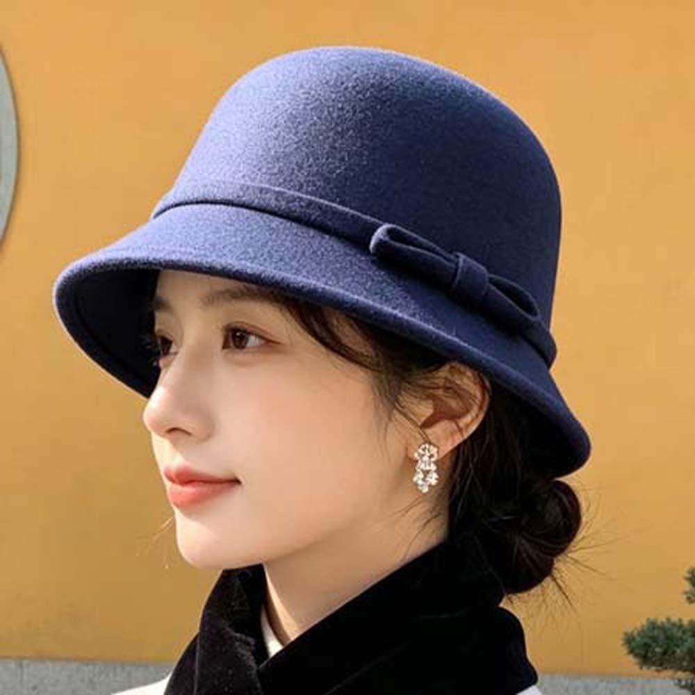 Koreanischer Stil Retro Glockenhut Warmer Fleece Elegante Schirmmütze Vintage Fedora Kappe Fotoshooting