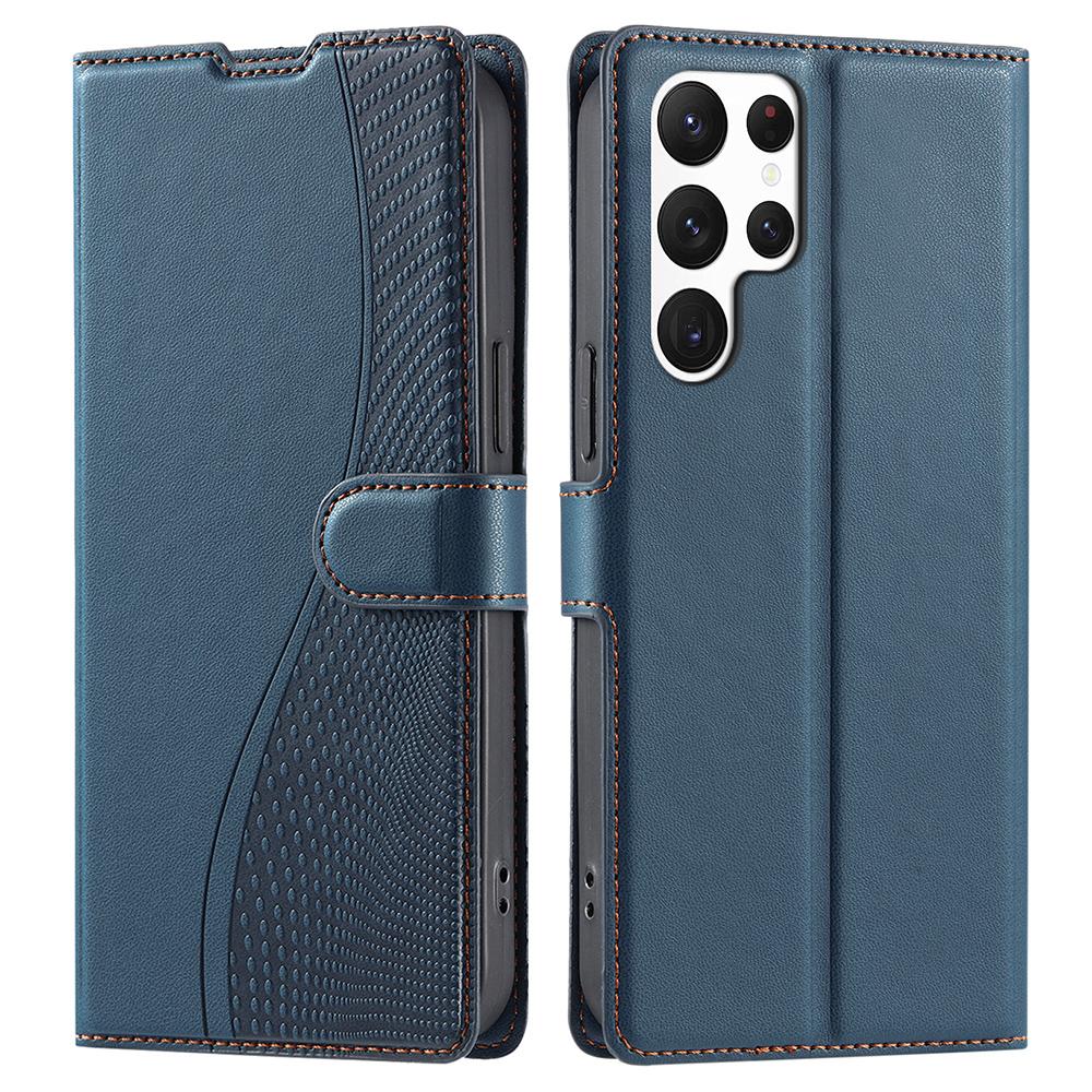 

For Samsung Galaxy S24 Ultra Case Dots Imprinted PU Leather Flip Phone Cover with Card Slot,Strap Blue