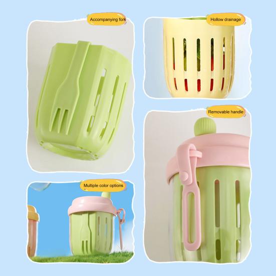 Fruit Salad Cup with Fork Leak Proof Airtight Container Double