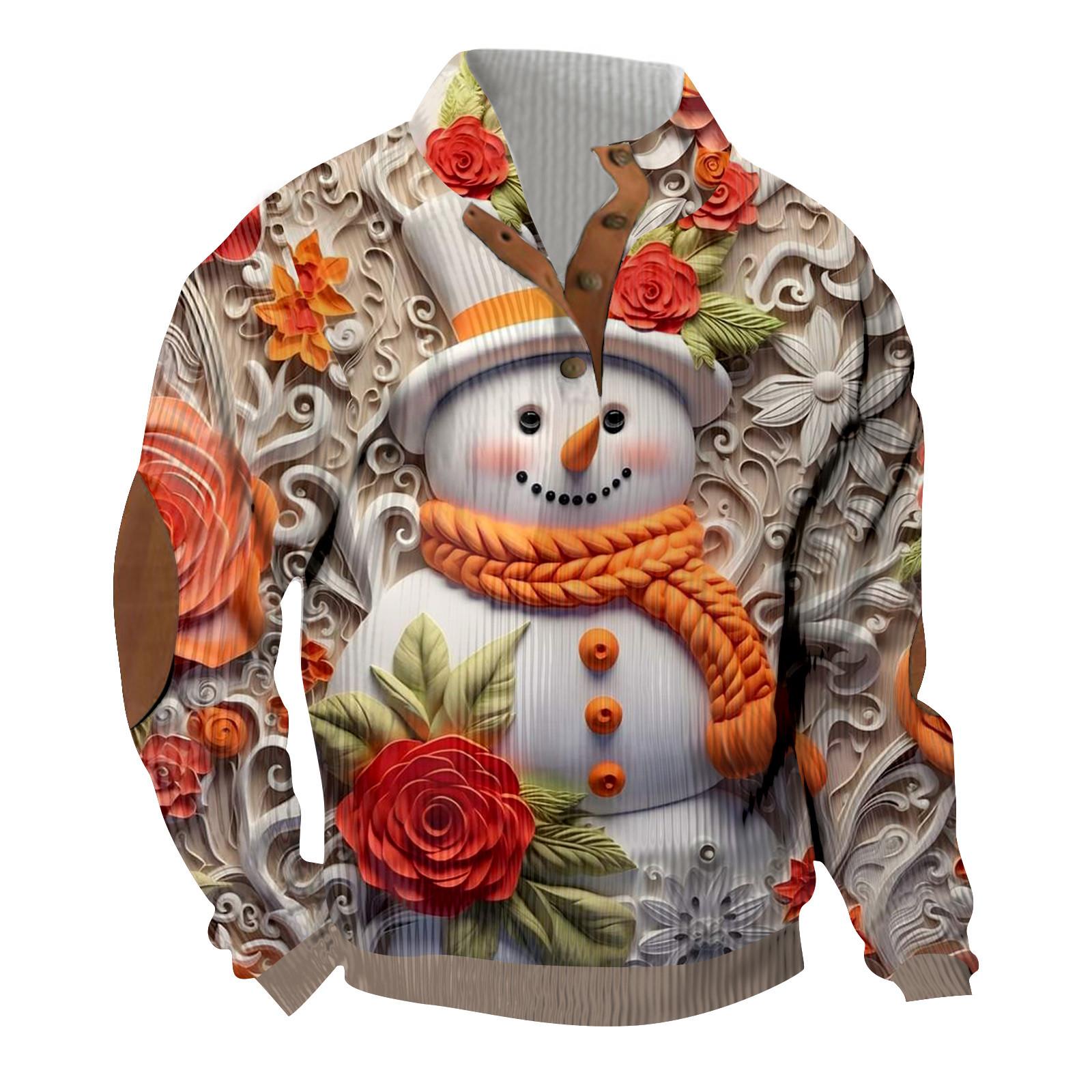 

Рождественский принт, 3 пуговицы - мужская толстовка с воротником-стойкой, повседневная толстовка с капюшоном и пряжкой M шафрановый