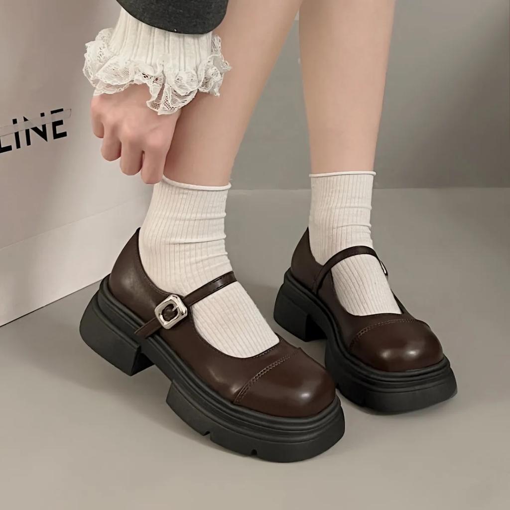 Black Ankle Buckle Platform Pumps Women Japanese Style Patent Leather Mary Jane Shoes Woman Punk Thick Heels Lolita Shoes Mujer