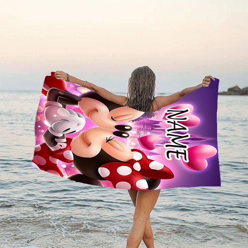 1pc Mickey12 Beach Towel with Custom Name, Beach/Swimming/Bath/Picnic/Camping Towel, Suitable for Seaside Beaches