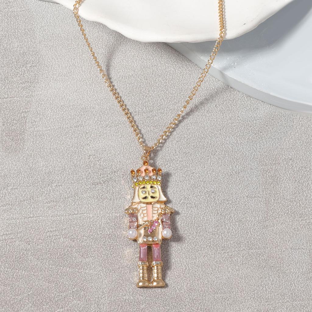 Creative Cartoon Alloy Drip Oil Inlaid Zircon Nutcracker Soldier Pendant Necklace Versatile Everyday Style