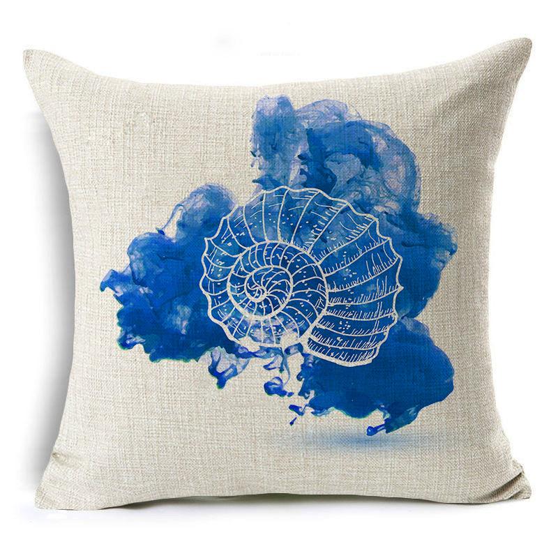 Marine Life Pillow Case Seahorse Shell Cushion Cover Linen Pillow