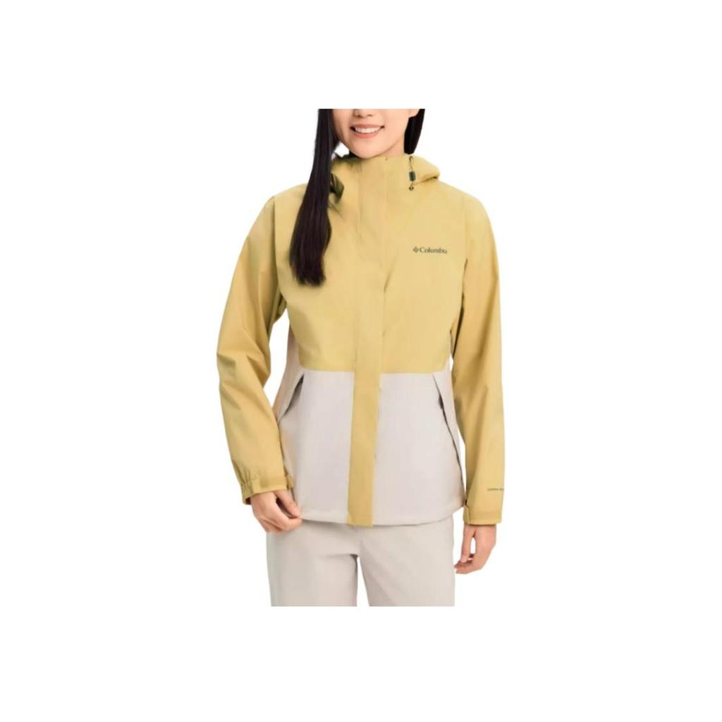 Columbia Color Block Spliced Hooded Long Sleeve Hiking Waterproof Windproof Breathable Lightweight Jacket Women jackets Yellow XR1866-292