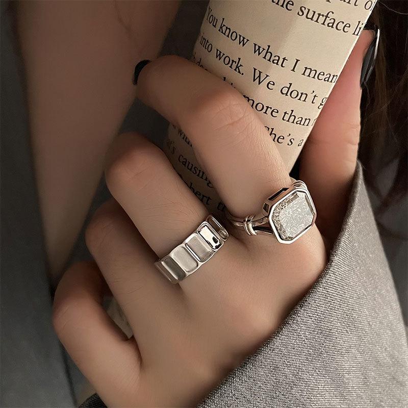 Promotion Trendy Square Crystal Thai Silver Female Finger Ring For Women Never Fade Hand Accessories Gifts