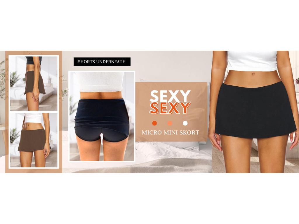 Minifalda Negra de Cintura Baja para Mujer con Pantalón Corto Integrado - Elástica y Sexy Prenda Básica de Verano
