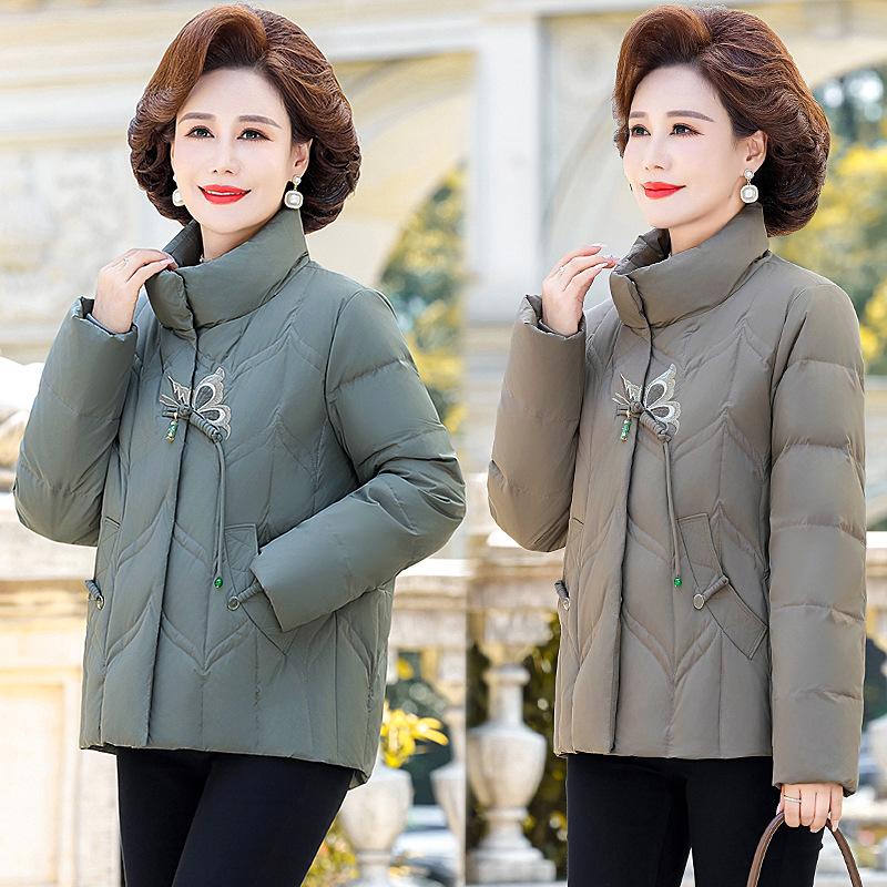 New Chinese embroidered stand-up collar down jacket women's short winter new middle-aged and elderly mother large-size thickened coat