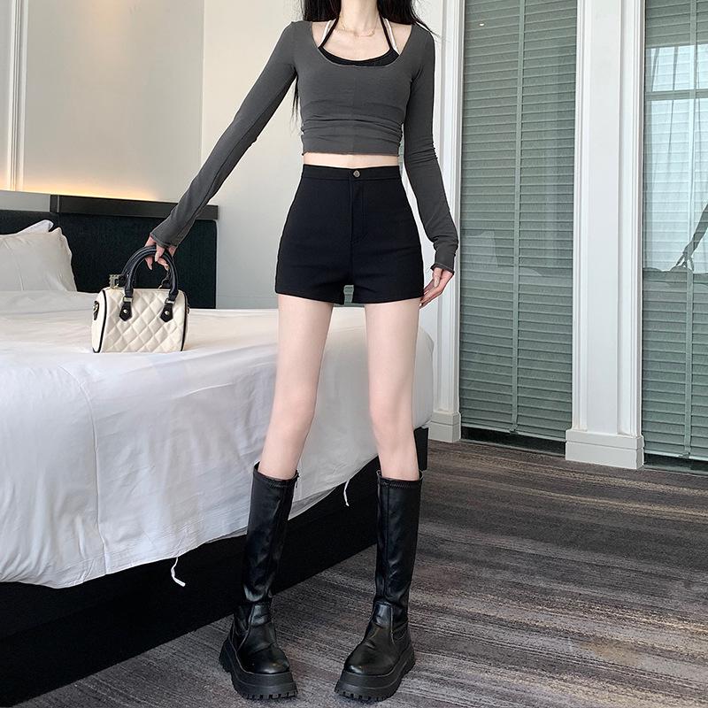 Women's High-Waisted Black Hot Pants - Summer 2024 Versatile Style