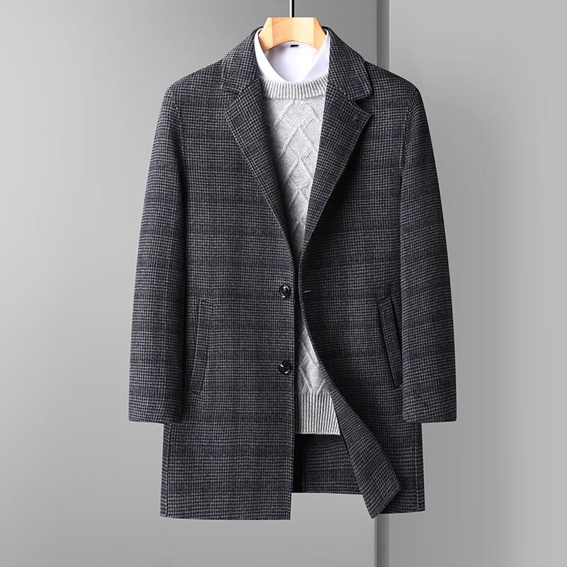 Yalu Men's Plaid Double-Faced Wool Blend Overcoat