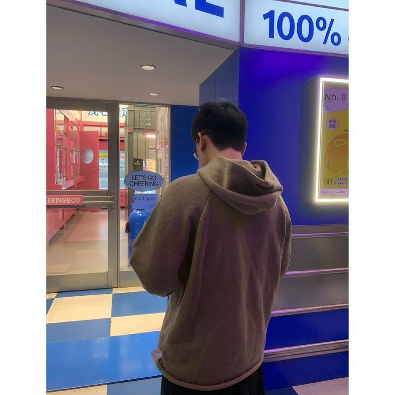 

@ E * Double Line American High Street Curling Loose Hooded Sweater Sweater Men s C145 Khaki (color 1 L