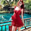 French temperament waist short skirt seaside vacation style red suspender dress women's small beach dress