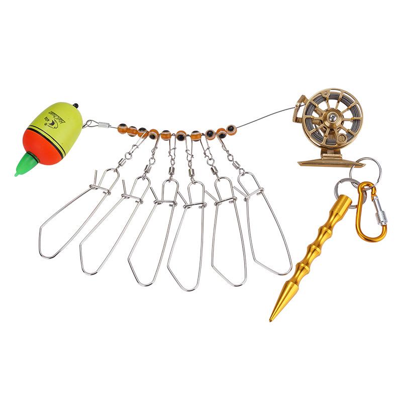 Fishing Lock Buckle With Reel Stainless Steel Lanyard Live Fish Lock Belt Fishing Tackle Stringer Fishing Floats Reel