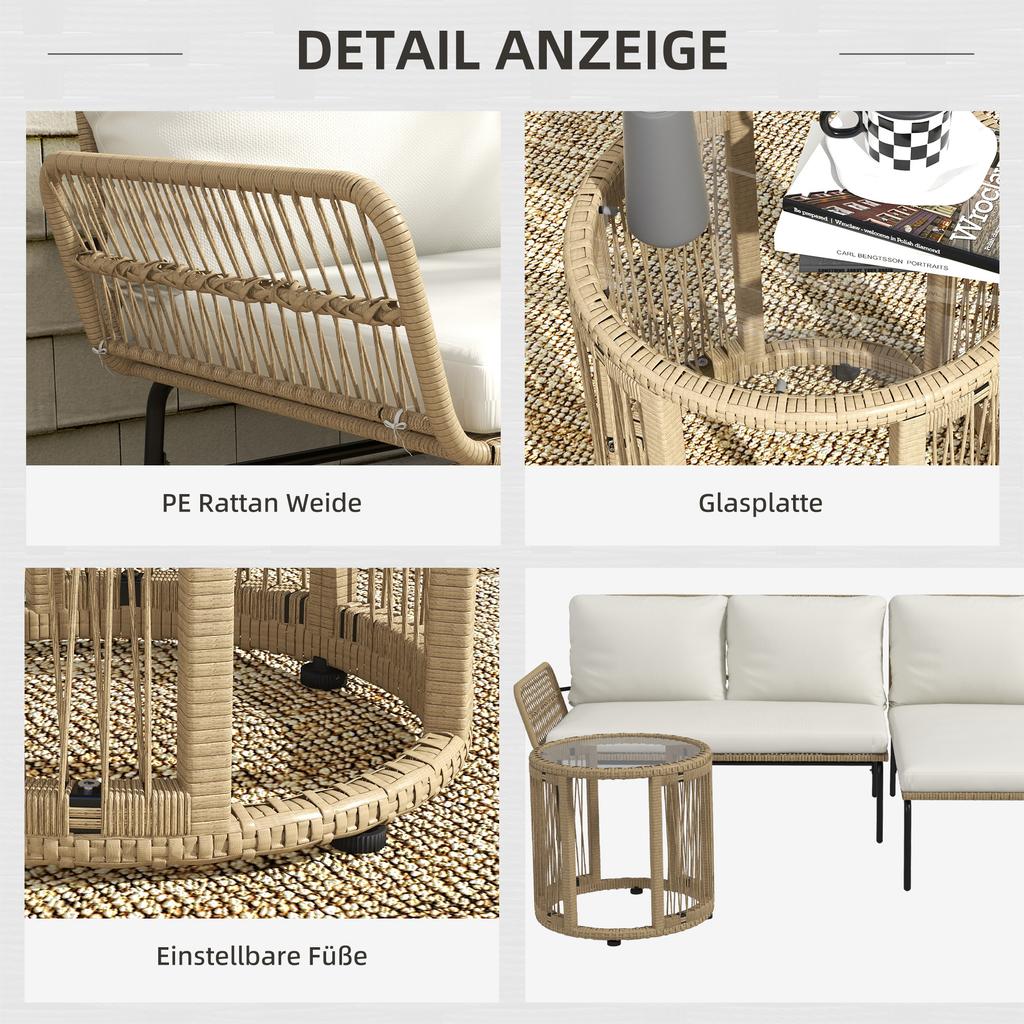 Garden Seating Group Lounge Furniture Set, PE Rattan, 122 X 79 X 75 Cm, Natural + Cream White