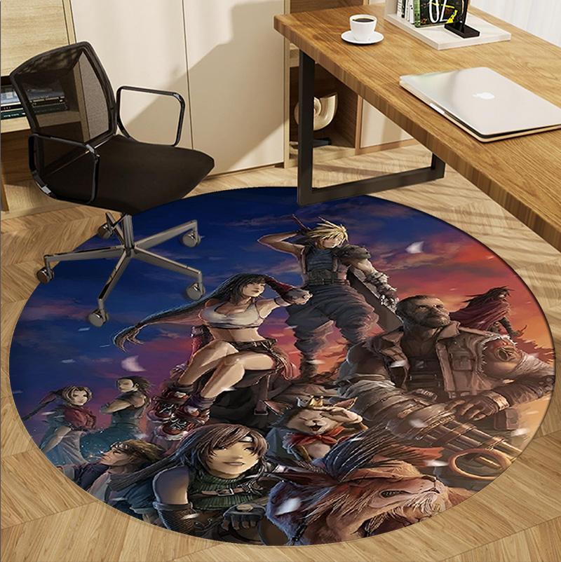Final Fantasy Pattern Round Rug, Indoor/Outdoor Mat, for Picnic, Gameroom, Bedroom, Office, Living Room, Home Decor Carpet, Birthday Gift