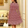Women Long Sleeve Round Neck Midi Dress Abstract Ink Wash Floral Wave Print Flared Casual Dress