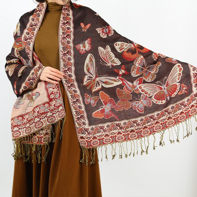 2024 Retro Ethnic Tassel Long Shawl Scarf for Women - Autumn/Winter Fashion Neck Warmer