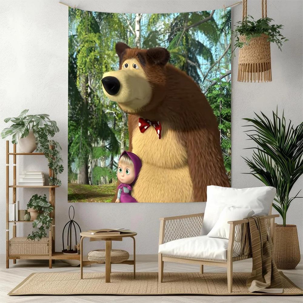 Masha Bear Wall Decor Tapestry Art For Pet Memorial Birthdaywedding Party Backdrop Family Gift