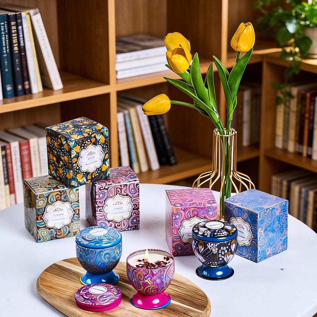 Goblet Design Scented Candle Box Vintage Flower Rose Lavender Candle Jar Soy Wax Fragrance Candles Wedding Birthday Gift Home De
