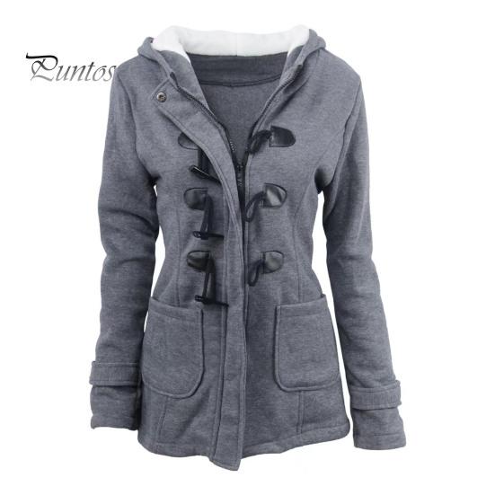 

Осенне-зимнее пальто с боковыми карманами, однотонный капюшон с застежкой на роговые пуговицы, длинный рукав, толстая плюшевая куртка, повседневная верхняя одежда для школы и поездок на работу M темно-серого
