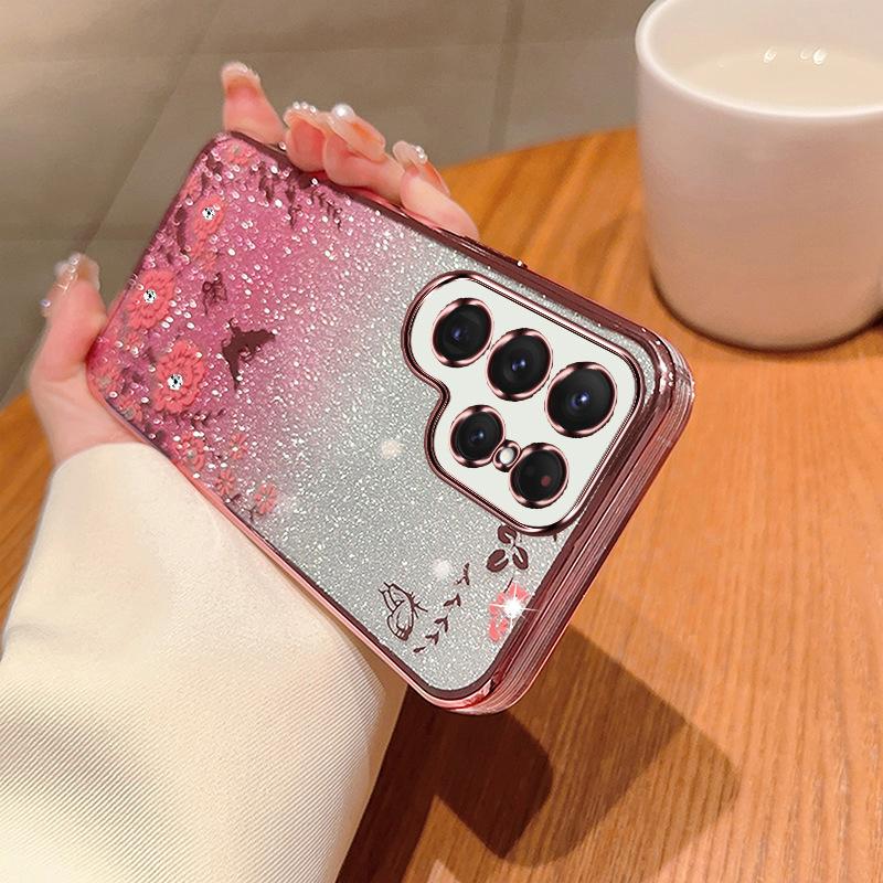 

Чехол для телефона Samsung S25Ultra с градиентным блеском, Водяной бриллиант S24 с гальваническим покрытием A54 Секретный сад 23 Подходящий защитный чехол note10pro розовый