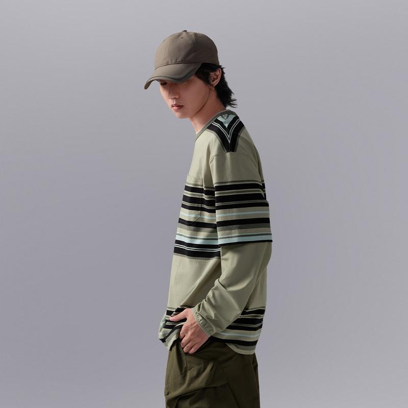 Li Ning CF Contrast Color Splicing Loose Short Sleeve T-Shirt Unisex Tops Lime-Green-Stripes ATSU781-5