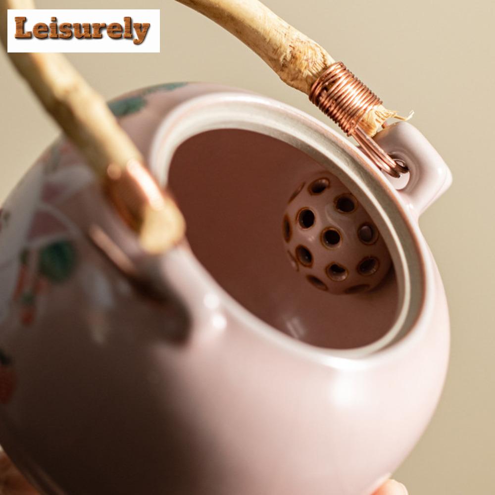 230ml Creative Pink Ru Kiln Lifting Beam Teapot Elegant Strawberry Rabbit Pot Tea Brewing Kettle with Infuser Chinese Tea Set