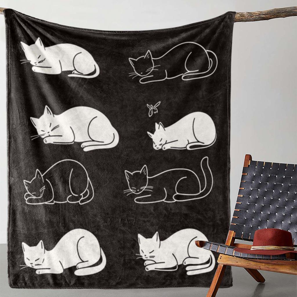 1pc Blanket, Retro Cat Print Blanket, Warm, Comfortable And Soft Blanket, Suitable for Sofa, Bed, Sofa, Car, Office, Flannel