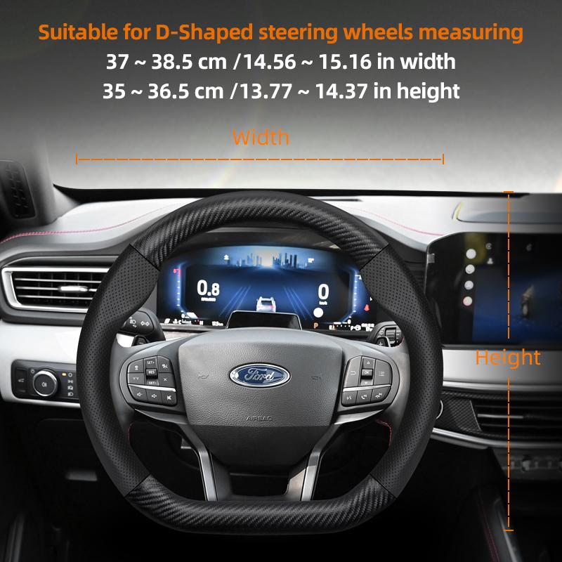 fypaj3 Suitable for Ford Breathable Holes Leather Matte Carbon Fiber Texture Steering Wheel Cover Suitable for Focus Mk2 Mk3 Fiesta Mk7 Transit Custom
