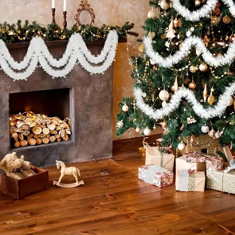 2m Christmas Tinsel Garland White Cane Wreath Xmas Tree Hanging Ornaments Ribbon Wedding Party Home Decor Festive Supplies