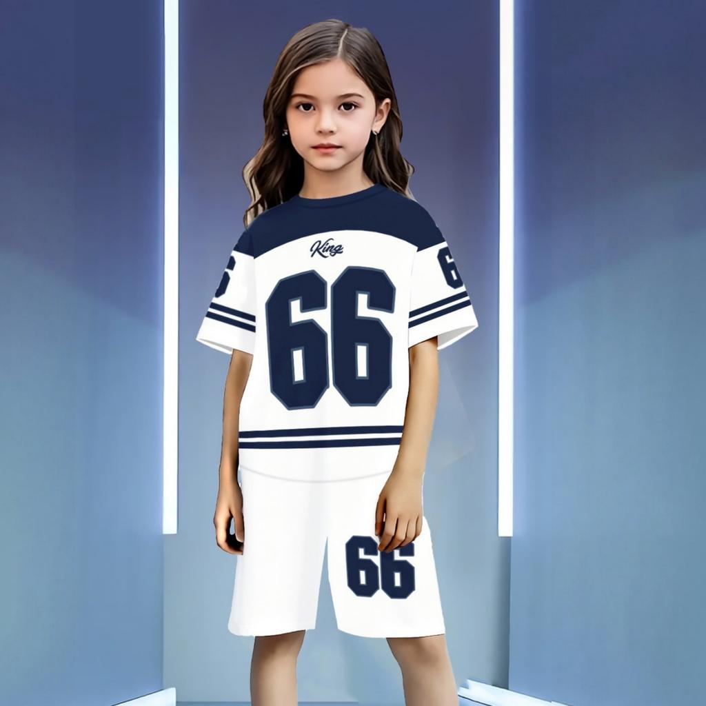 Unisex Kids' Sport Set with Letter Print, Short Sleeve Top and Pants, Round Neck Casual Outfit