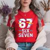 Damen Rotes Baumwoll-T-Shirt 67 Kreative Designs in Mehreren Styles Print Bequem Lässiges T-Shirt Atmungsaktiv Klassische Passform Tägliche Kleidung