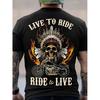Herren Übergröße Live to Ride Motorrad T-Shirt - Culture Apparel mit Totenkopf & Feder Motorrad Design, Weiches Baumwoll Rundhals Kurzarm T-Shirt für