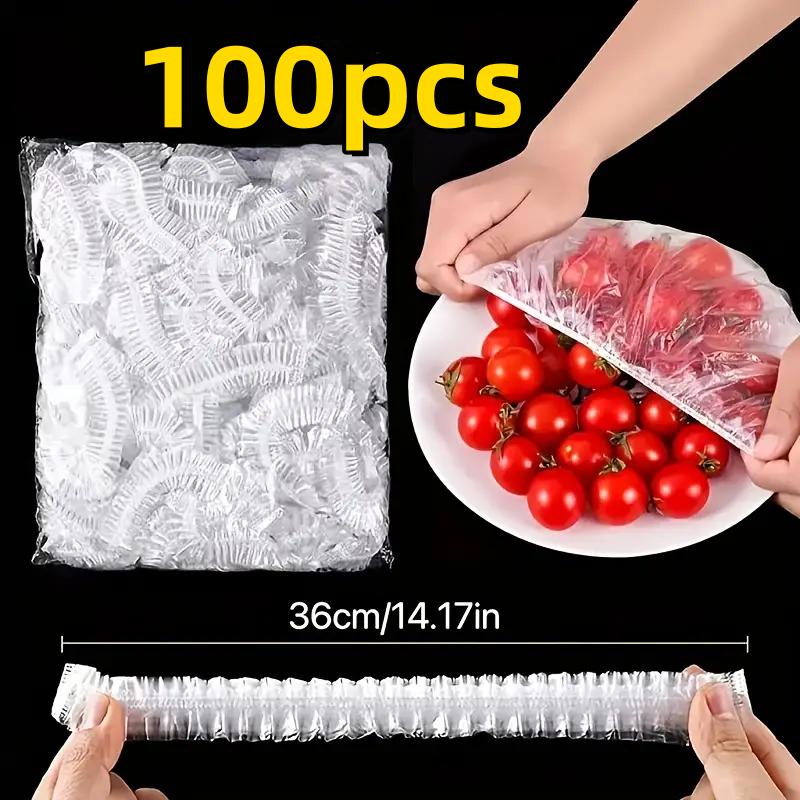

100pcs Reusable PE Elastic Food Covers - Stretchable Plastic Lids for Bread, Fruits, Snacks | Durable Transparent Seal 100Pcs