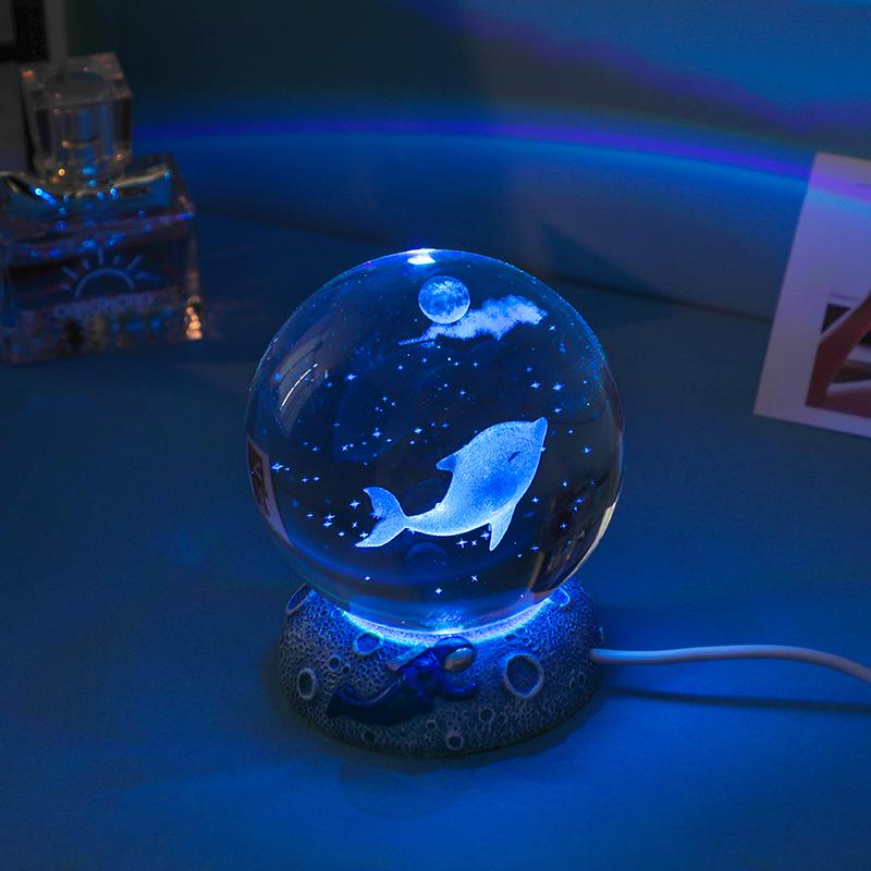 Cosmic 3D Crystal Ball Night Light with Seven-Color Resin Base