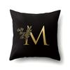 Polyester Pillowcase Car Decoration Black Gold Flower Pillowcase 26 English Letters Home Cushion Cover