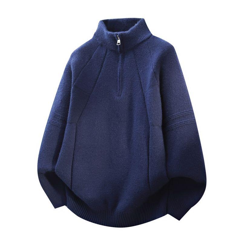 Men's 2025 High-End Wool Half-Zip Sweater - Stand-Up Collar, Solid Color, Autumn/Winter Knit Pullover