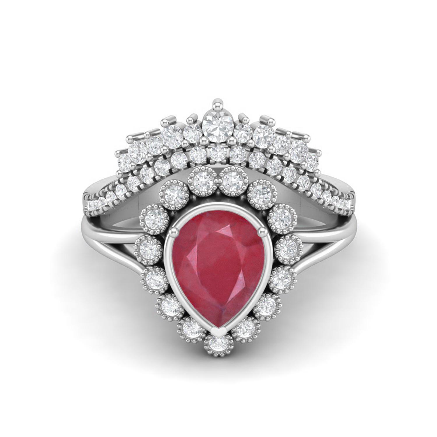 Tiara Ring 925 Sterling Silver 2.06 Cts Pear Shape Ruby Solitaire Wedding Crown Ring 11