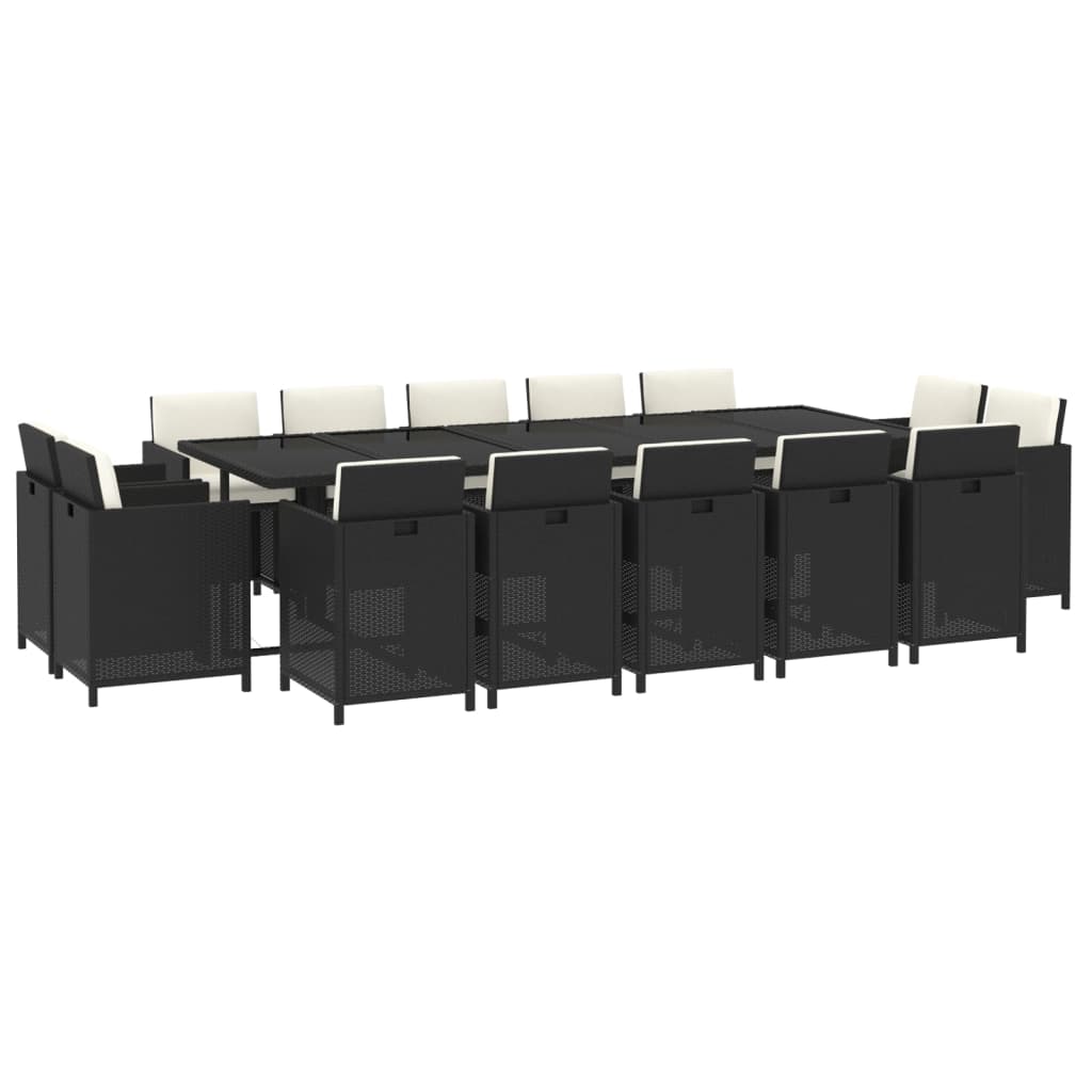 Vidaxl 15-Cz. Gartenmöbel-Set mit Kissen, Polyrattan, Schwarz