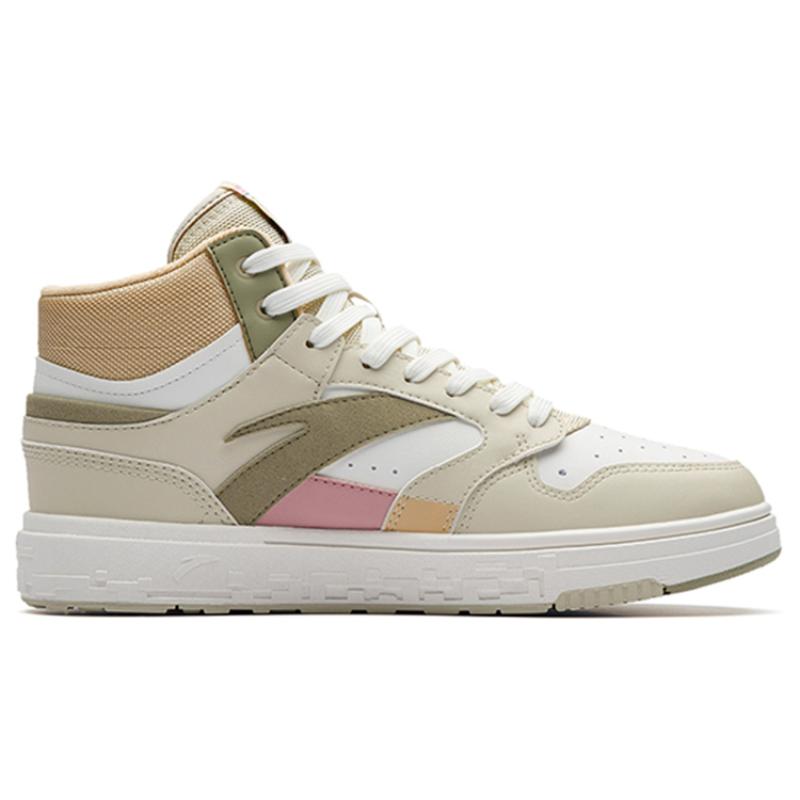 Anta Slip Resistant Shock Absorbers With Abrasion Resistant Properties High Top Skateboard Shoes Women's White Yellow Sneakers