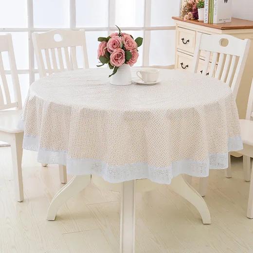 Round Table Cloth Environmental Protection Plush Plastic Tablecloth PVC Tablecloth Waterproof, Oil Proof and Washable