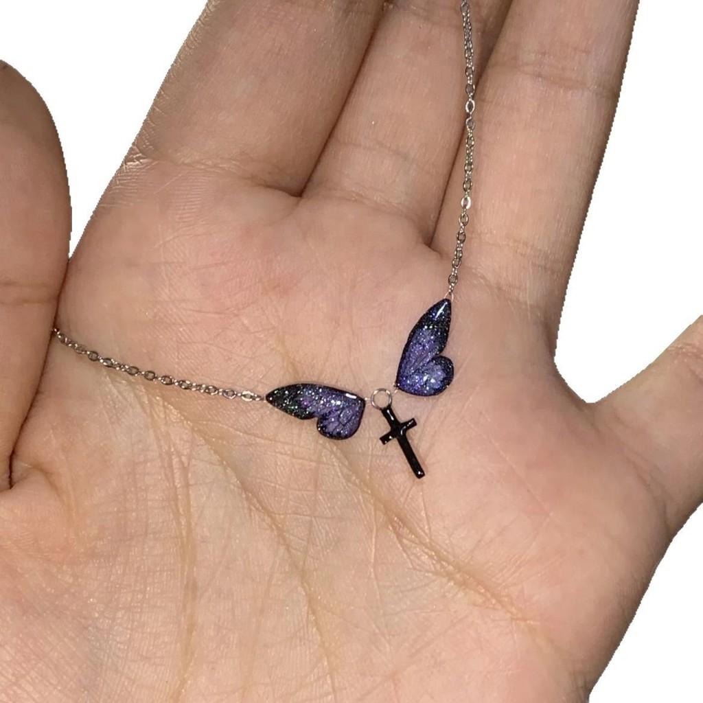 Butterfly Style Natural Drop Oil Necklace With Cross And Wing Design Ladies For