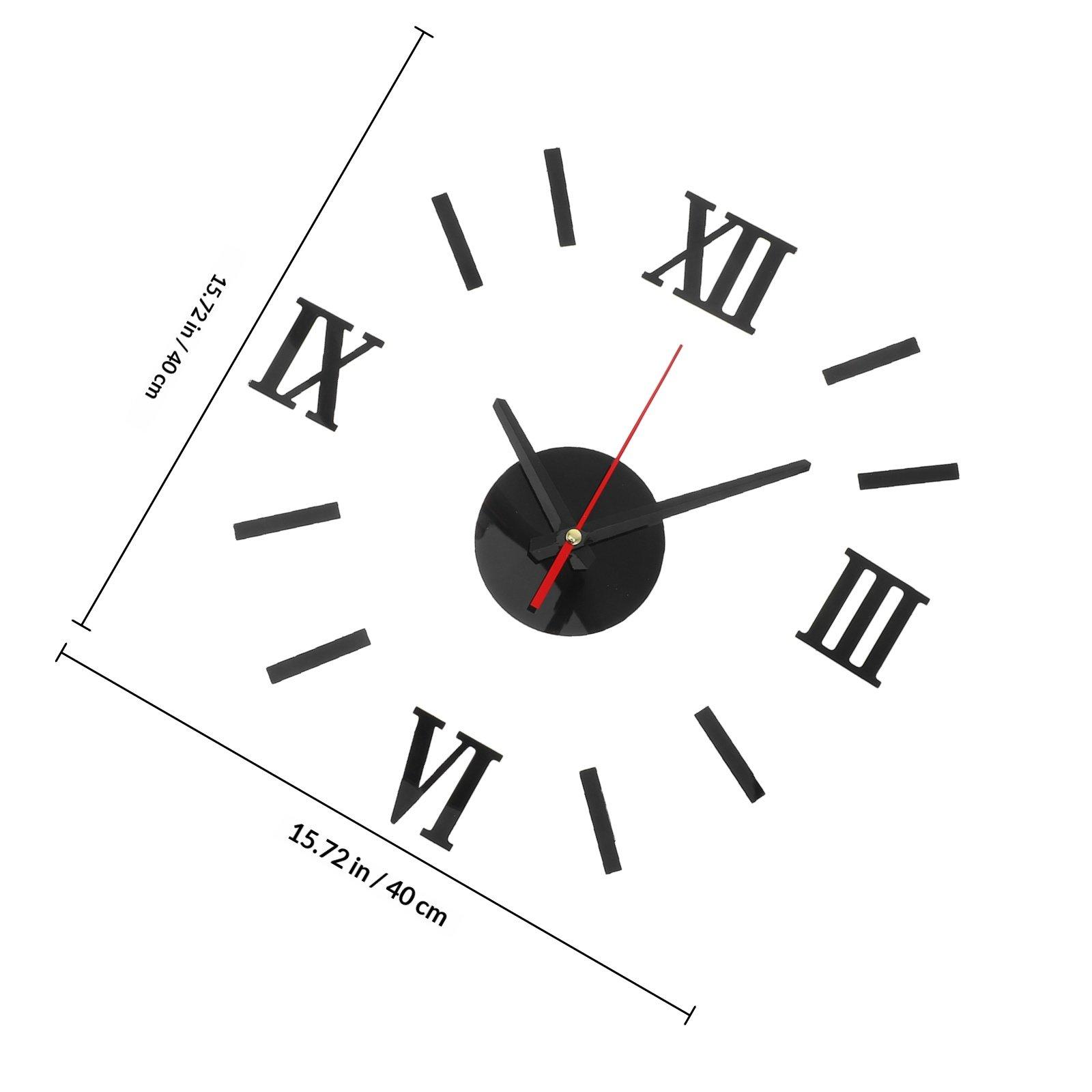 Frameless DIY Wall Clock Large Roman Numbers Silent 3D Acrylic Mirror Surface Adhesive Modern Decorative Wall Clock for Living чёрный