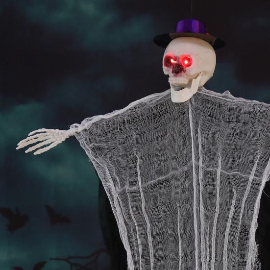 Outdoor Hanging Skull Ghost Halloween Decoration Sound Activated Flying Grim Reaper Skeleton with Light-Up Eyes for Front Yard Patio Lawn Garden Porch