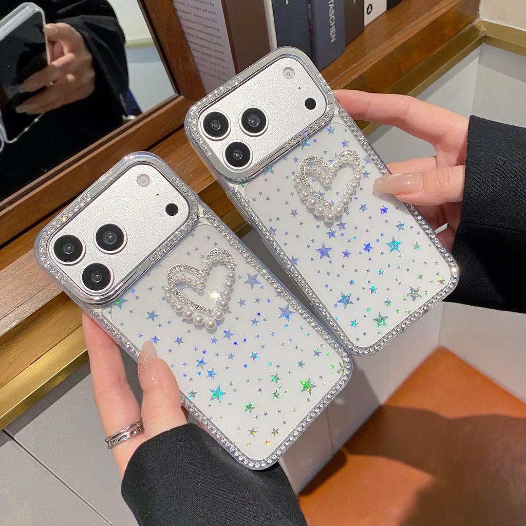 Custodia Lucida Glitter Stella Strass Guscio per iPhone 17 Air 16 15 14 13 12 11 Pro Max 14 Plus Cover Morbida Antiurto