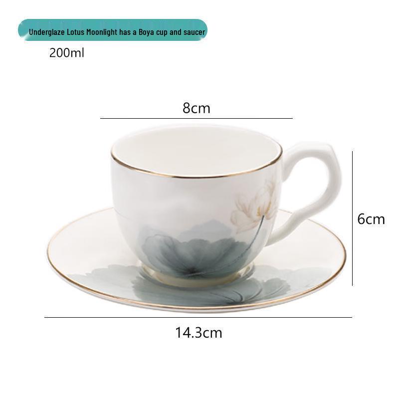 Xiaoyueya Lotus Pond Moonlight Ceramic Coffee Tea Cup & Saucer Set