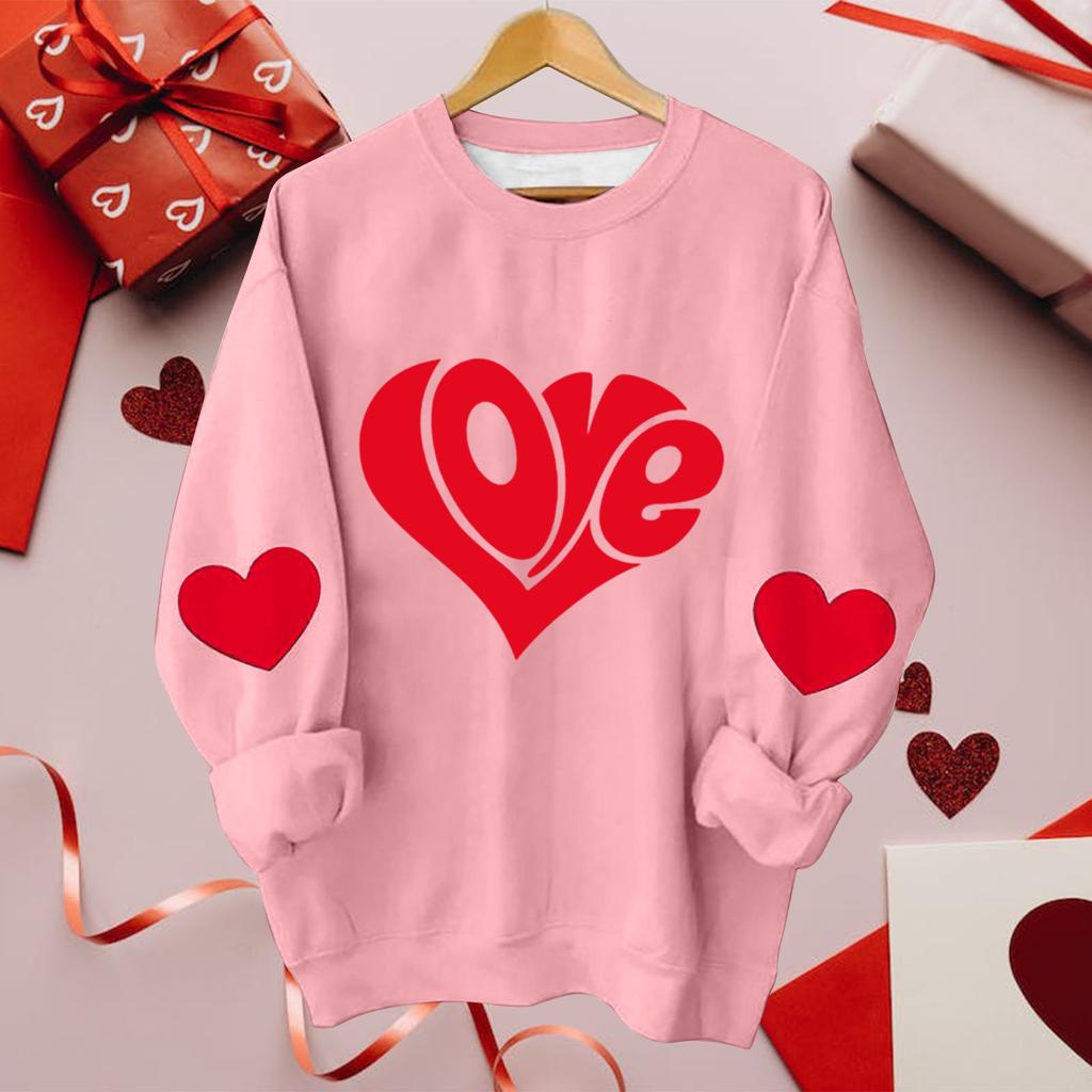 Women's Casual Fashion Valentine's Day Printing Long Sleeve O-Neck Pullover Top Blouse