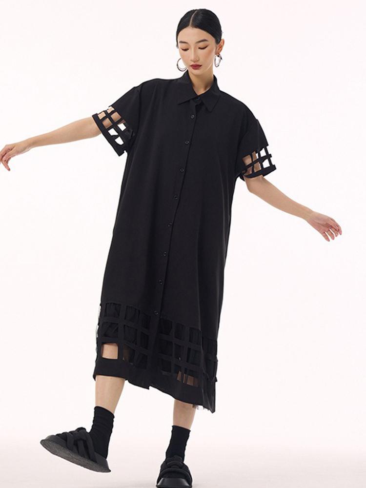 Xitao Kleid mit halblangen Ärmeln und Patchwork-Muster aus Netzstoff GMM1351