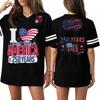 Women's Casual Fashion V-Neck Sports Independence Day Print Short Sleeve Sports T-Shirt Top